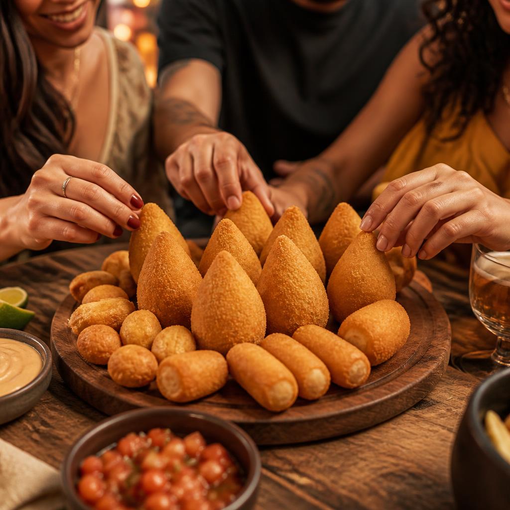 Post Hum Bocado — salgados servidos na mesa entre amigos